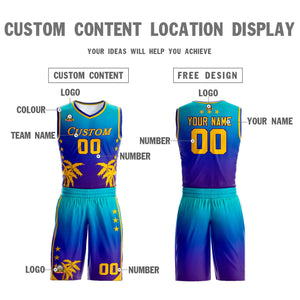 Custom Blue Royal-Purple Gradient Fashion Coconut Palm Pattern Sports Uniform Basketball Jersey