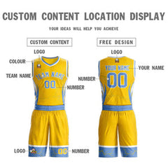 Custom Gold Light Blue-White Graffiti Pattern Sets Lightning Basketball Jersey