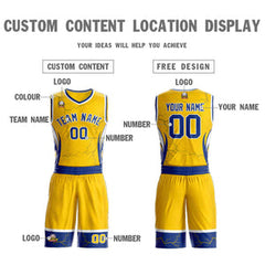 Custom Gold Royal-White Graffiti Pattern Sets Lightning Basketball Jersey