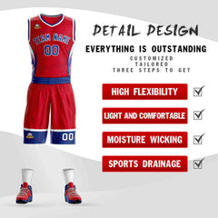 Custom Red Royal-White Graffiti Pattern Sets Lightning Basketball Jersey