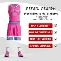 Custom Pink Powder Blue-White Graffiti Pattern Sets Lightning Basketball Jersey