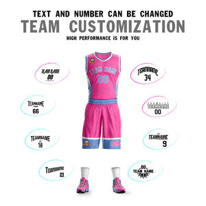 Custom Pink Powder Blue-White Graffiti Pattern Sets Lightning Basketball Jersey