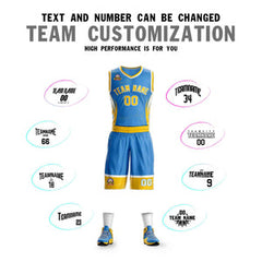 Custom Powder Blue Gold-White Graffiti Pattern Sets Lightning Basketball Jersey