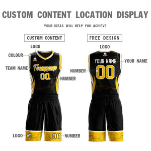 Custom Black Gold-White Graffiti Pattern Sets Lightning Basketball Jersey