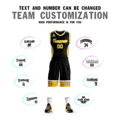 Custom Black Gold-White Graffiti Pattern Sets Lightning Basketball Jersey