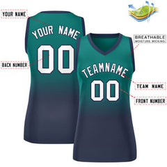 Custom Aqua Navy Gradient Fashion Tops Mesh Basketball Jersey For Women