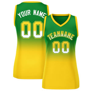 Custom Kelly Green Gold Gradient Fashion Tops Mesh Basketball Jersey For Women
