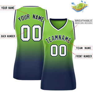 Custom Neon Green Navy Gradient Fashion Tops Mesh Basketball Jersey For Women