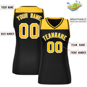Custom Gold Black Color Block Fashion Tops Mesh Basketball Jersey For Women
