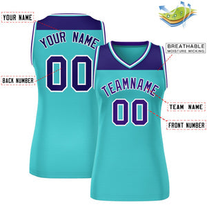 Custom Purple Aqua Color Block Fashion Tops Mesh Basketball Jersey For Women