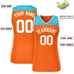 Custom Aqua Orange Color Block Fashion Tops Mesh Basketball Jersey For Women