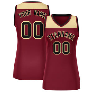 Custom Khaki Crimson Color Block Fashion Tops Mesh Basketball Jersey For Women