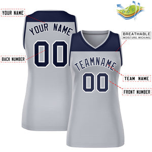 Custom Navy Gray Color Block Fashion Tops Mesh Basketball Jersey For Women