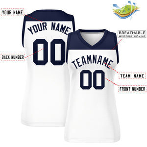 Custom Navy White Color Block Fashion Tops Mesh Basketball Jersey For Women