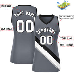Custom Dark Gray Black-White Thick Slash Fashion Tops Mesh Basketball Jersey For Women