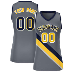Custom Dark Gray Navy-White Thick Slash Fashion Tops Mesh Basketball Jersey For Women