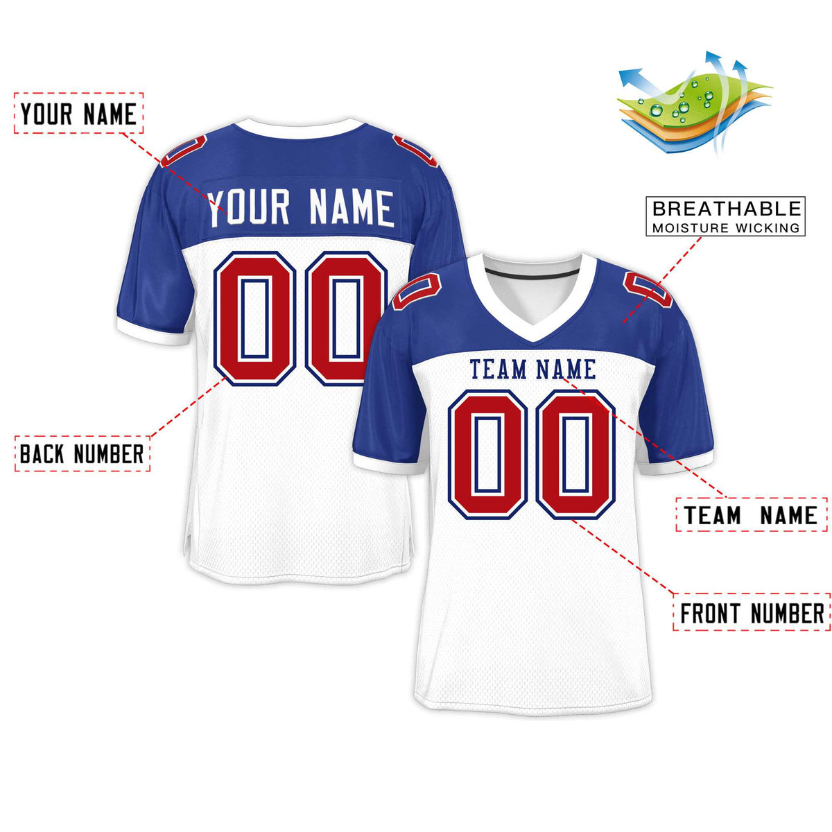 Custom White-Royal Raglan Sleeves Fashion Authentic Football Jersey