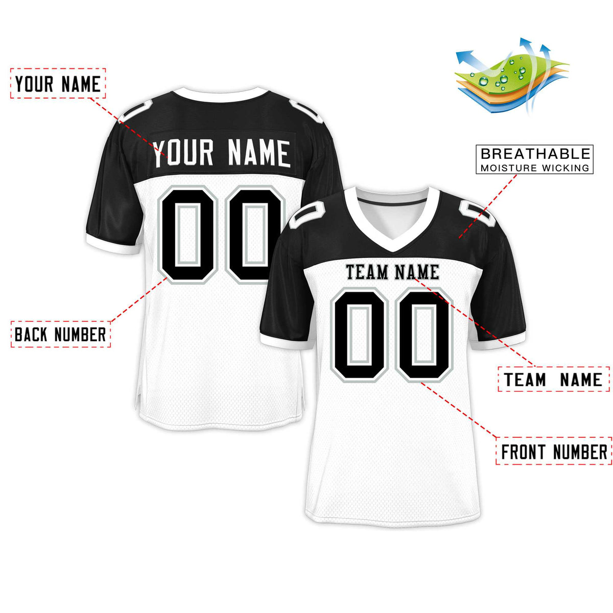 Custom White-Black Raglan Sleeves Fashion Authentic Football Jersey