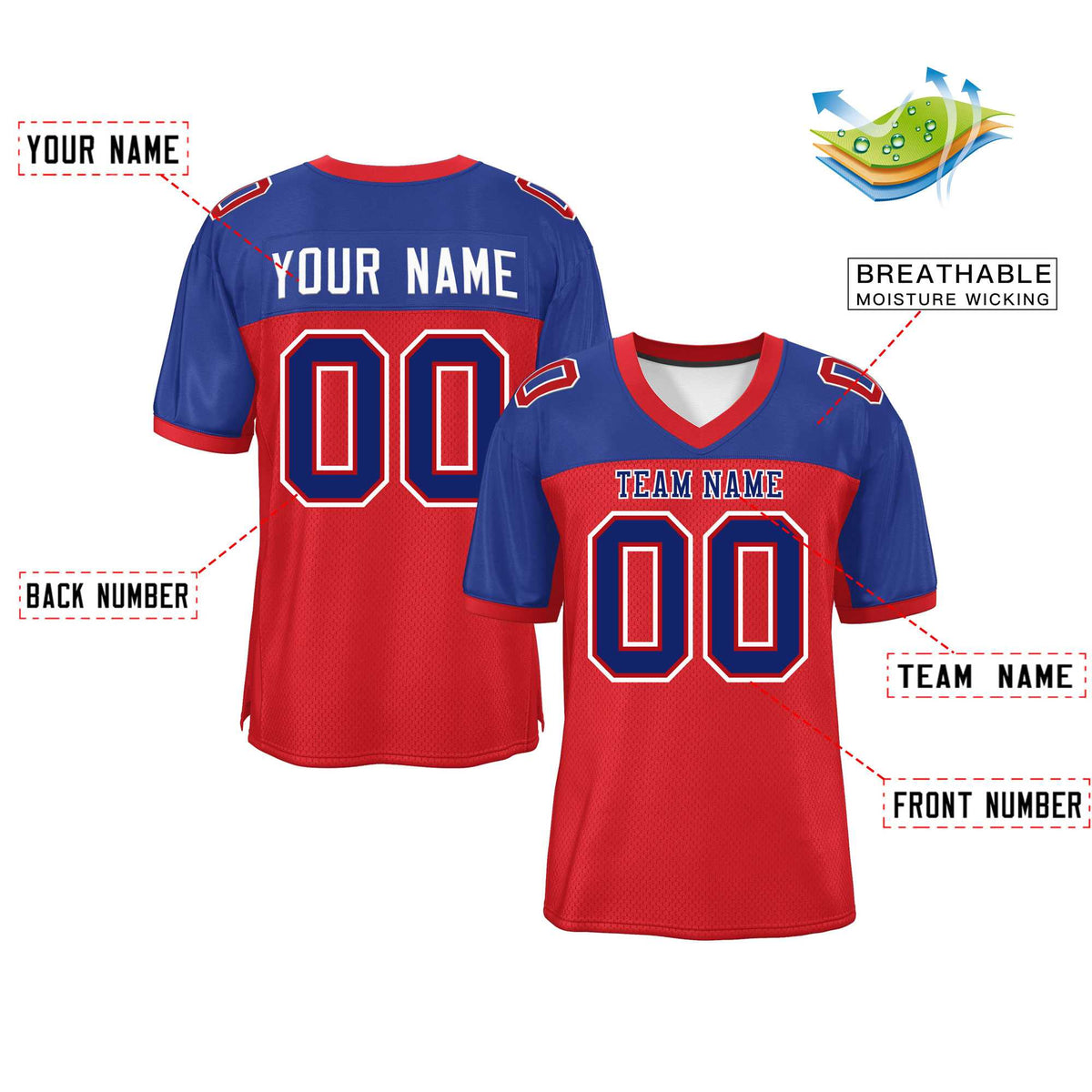 Custom Red-Royal Raglan Sleeves Fashion Authentic Football Jersey