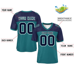 Custom Aqua-Navy Raglan Sleeves Fashion Authentic Football Jersey