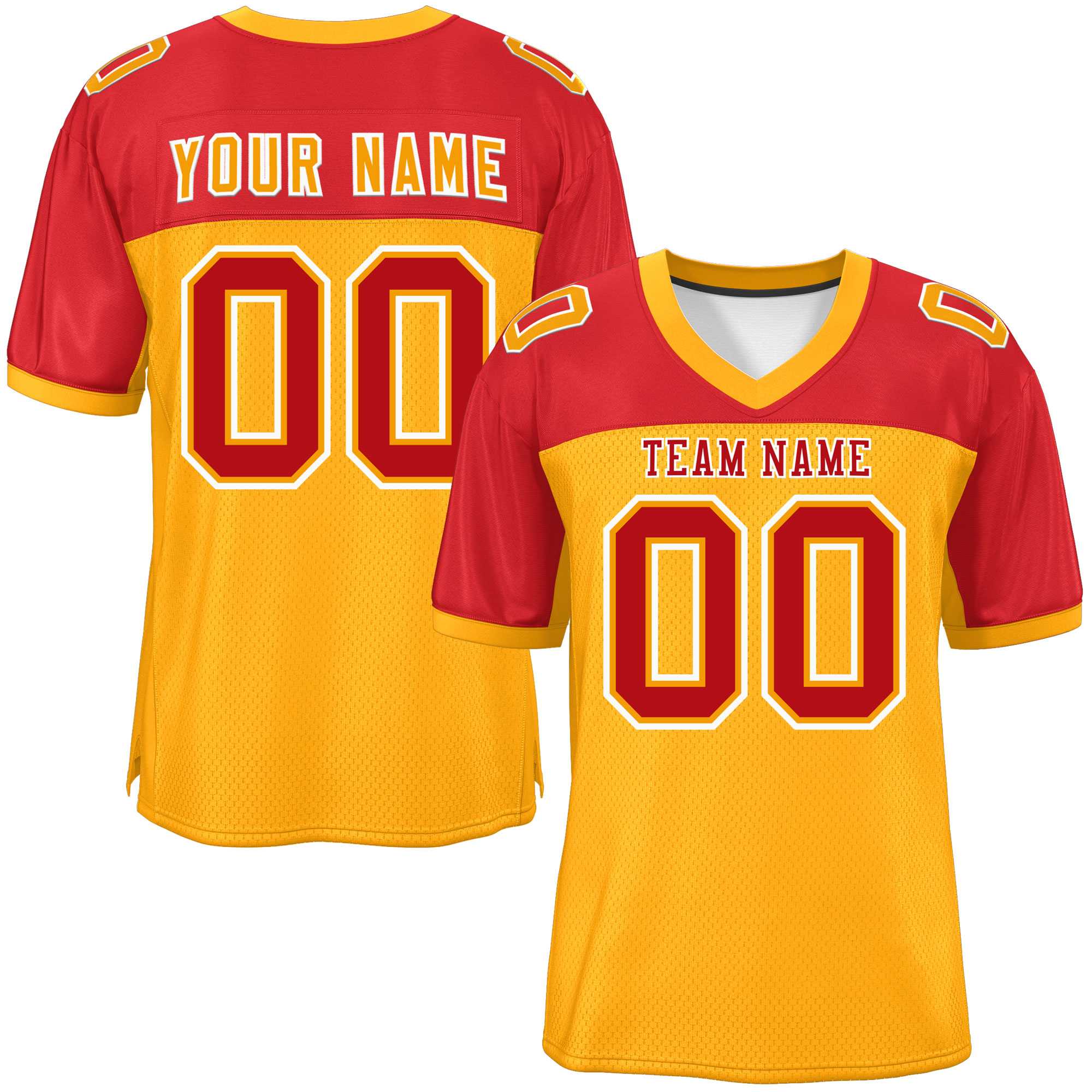 Custom Yellow-Red Raglan Sleeves Fashion Authentic Football Jersey