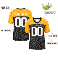 Custom Black Yellow Raglan Sleeves Personalized Camo Authentic Football Jersey