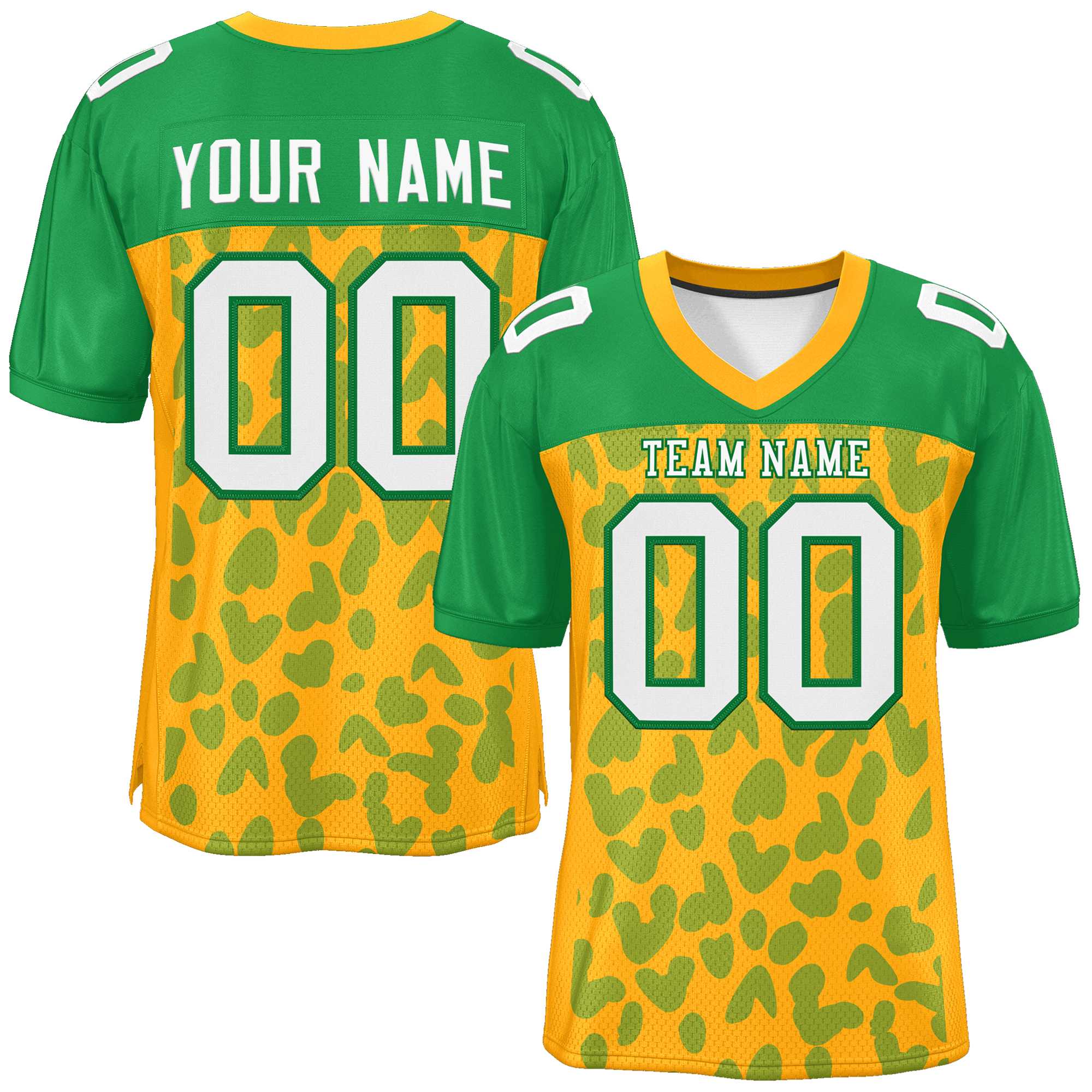 Custom Yellow Kelly Green Raglan Sleeves Personalized Camo Authentic Football Jersey