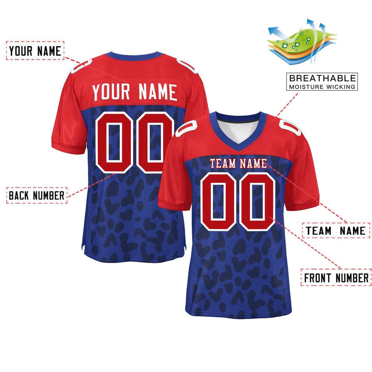 Custom Royal Red Raglan Sleeves Personalized Camo Authentic Football Jersey