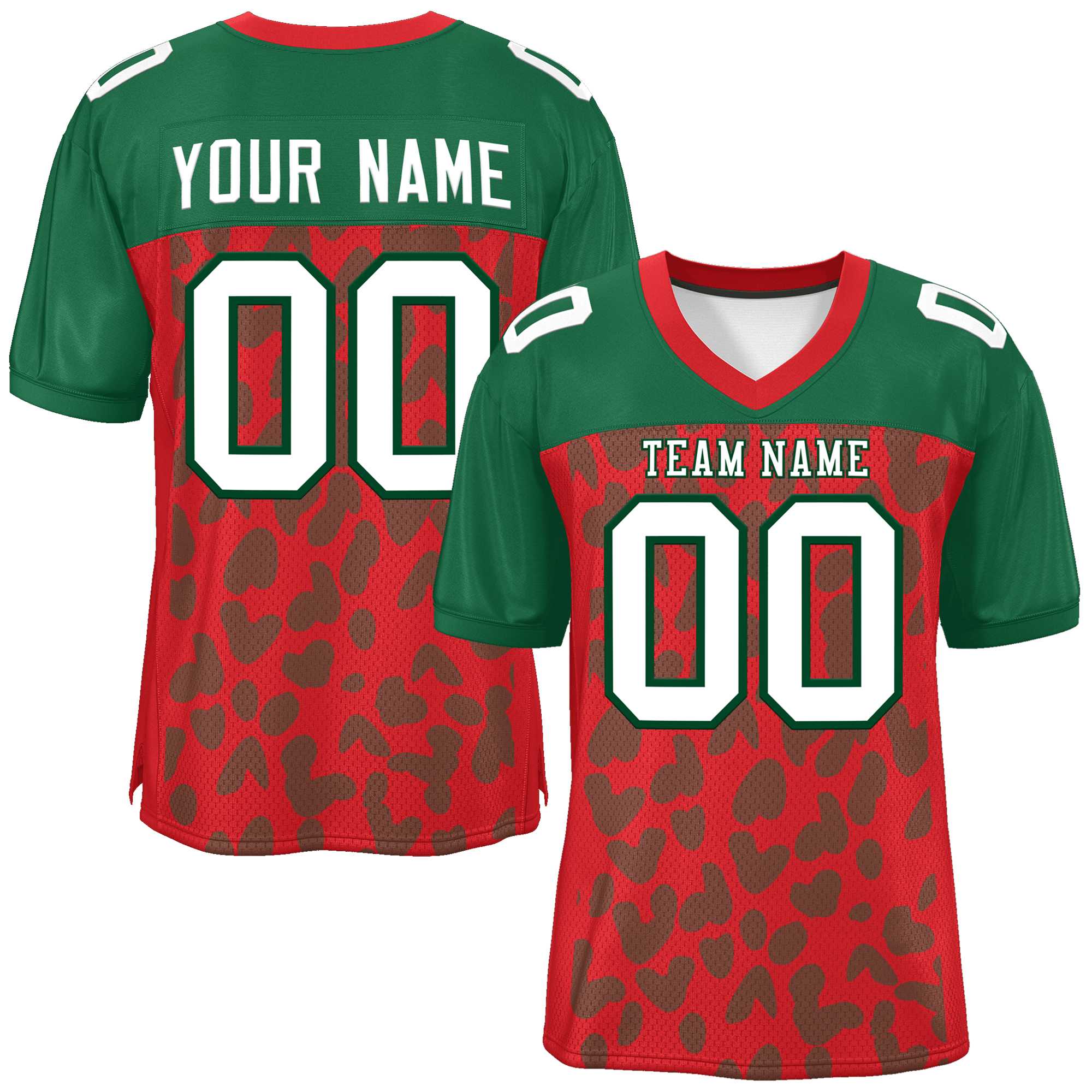 Custom Red Green Raglan Sleeves Personalized Camo Authentic Football Jersey