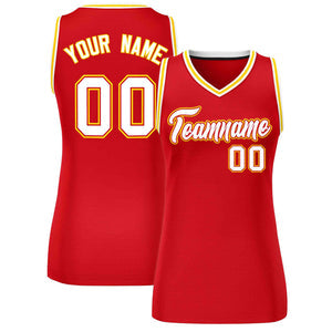 Custom Red White-Gold Classic Tops Mesh Basketball Jersey for Women