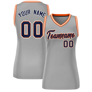 Custom Gray Navy-White Classic Tops Mesh Basketball Jersey for Women