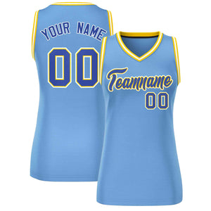 Custom Light Blue Royal-White Classic Tops Mesh Basketball Jersey for Women