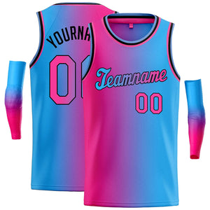 Custom Pink Blue-Black Gradient Fashion Tops Tilted Basketball Jersey