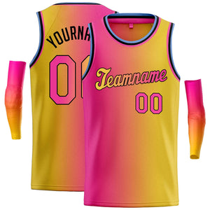 Custom Pink Yellow Black-Yellow Gradient Fashion Tops Tilted Basketball Jersey