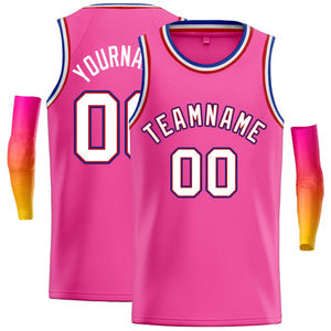 Custom Pink White-Red Classic Tops Casual Basketball Jersey