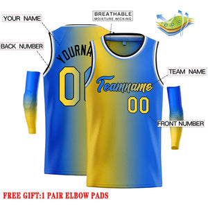 Custom Yellow Blue Black-Blue Gradient Fashion Tops Heal Basketball Jersey