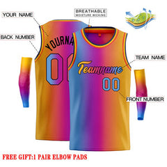 Custom Light Blue Purple Black-Orange Gradient Fashion Tops Heal Basketball Jersey