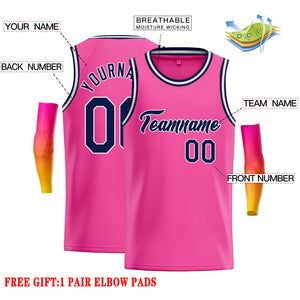Custom Pink Navy-White Classic Tops Casual Basketball Jersey