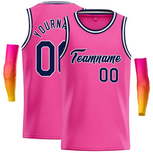 Custom Pink Navy-White Classic Tops Casual Basketball Jersey