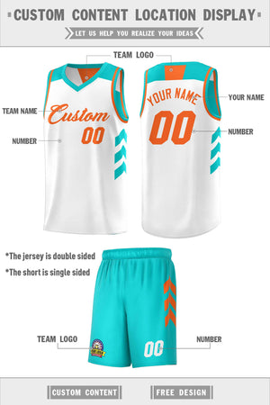 Custom Teal White Double Side Sets Personalized Basketball Jersey