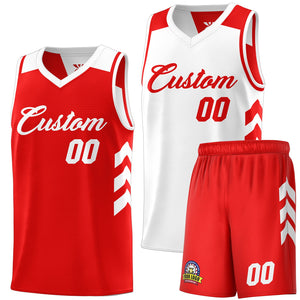 Custom White Red Double Side Sets Men Basketball Jersey