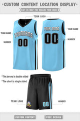 Custom Black Light Blue Double Side Sets Men Basketball Jersey