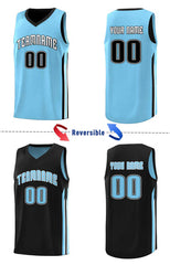 Custom Black Light Blue Double Side Sets Men Basketball Jersey
