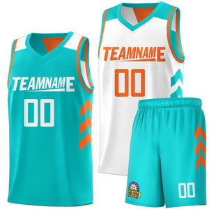 Custom Aqua White Double Side Sets Men Basketball Jersey