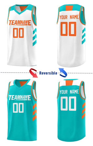 Custom Aqua White Double Side Sets Men Basketball Jersey