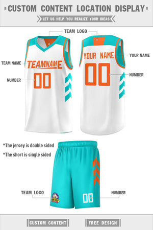 Custom Aqua White Double Side Sets Men Basketball Jersey