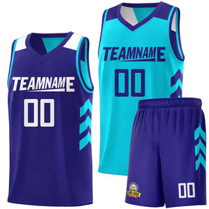 Custom Aqua Royal Double Side Sets Men Basketball Jersey