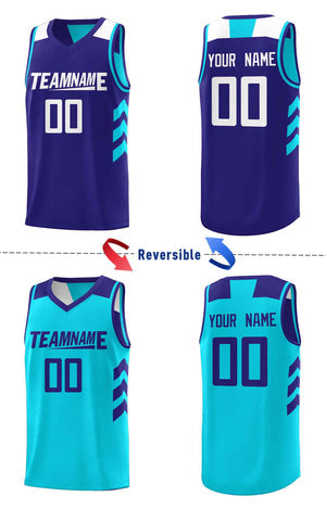 Custom Aqua Royal Double Side Sets Men Basketball Jersey