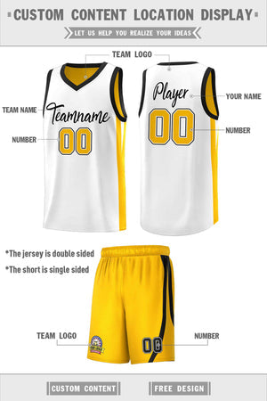 Custom White Yellow Double Side Sets Men Basketball Jersey