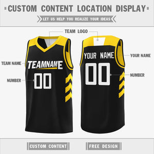 Custom Black Yellow Reversible Double Side Tops Basketball Jersey